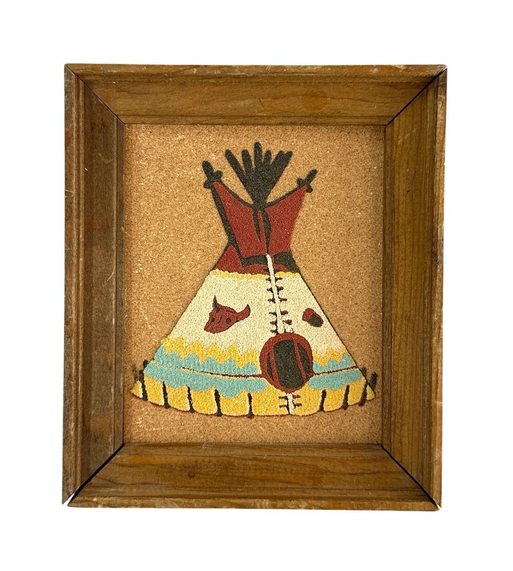 Vintage Regis New Mexico Sand Painting The Teepee Native American Southwest 7”